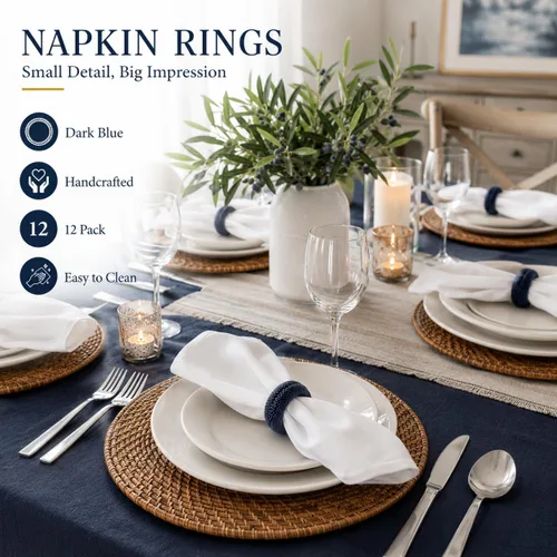 Miniatura 2 de ALPHA Living HOME Juego de 12 servilleteros tejidos de granja, servilleteros decorativos de alta calidad, decoración de mesa para mesa y comedor