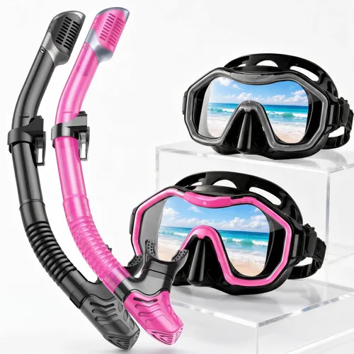 Equipo de esnórquel para adultos y niños, juego de esnórquel seco con vista panorámica de 180°, máscara de buceo con visión panorámica de 180°,