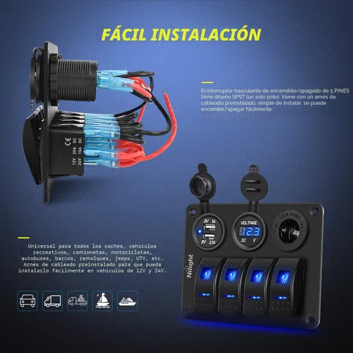 Miniatura 3 de Nilight - Panel de interruptor basculante de 4 bandas 90117G, panel de interruptores de aluminio precableado impermeable con doble USB encendedor