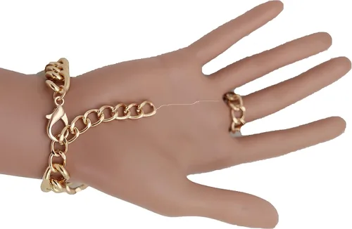 Miniatura 7 de Pulsera de cadena de mano para mujer, diseño de león, anillos de esclavo, metal dorado, Metal