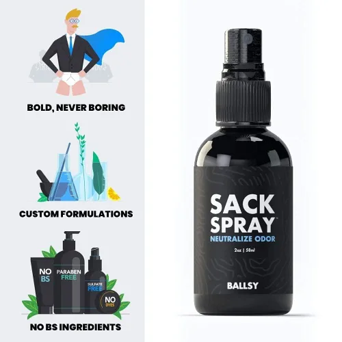 Miniatura 3 de Ballsy Spray corporal e ingle, desodorante para hombres, neutraliza el olor y la irritación de la piel con extractos de árbol de té y aloe vera