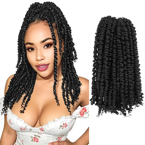 Miniatura 55 de Pelo Passion Twist de 8 pulgadas, trenzas de ganchillo pretrenzadas, paquetes de 8 paquetes (1B/negro natural)