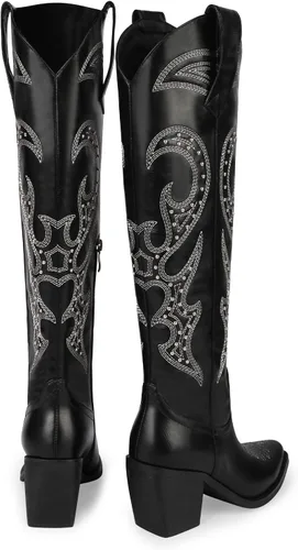 Miniatura 3 de wetkiss Botas vaqueras para mujer, hasta la rodilla, botas vaqueras para mujer, con diamantes de imitación, cómodas, a la moda, altas y brillantes