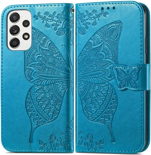 Miniatura 2 de Funda tipo cartera para Samsung Galaxy A53 5G, con tapa para mujer, con diseño de mariposa en relieve, de piel sintética, con ranuras para tarjetas