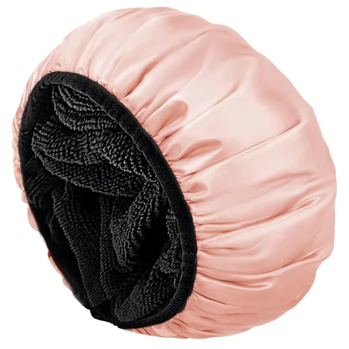 Miniatura 19 de Aquior Gorro de ducha con forro de rizo para mujer, reutilizable, triple capa impermeable, extra grande para mujeres de pelo largo (negro)
