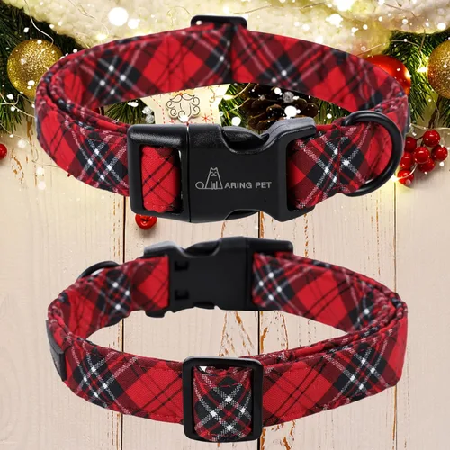 Miniatura 2 de ARING PET Collar de Navidad para perros, lindos collares de mascotas a cuadros rojos y negros con hebilla de liberación rápida para cachorros
