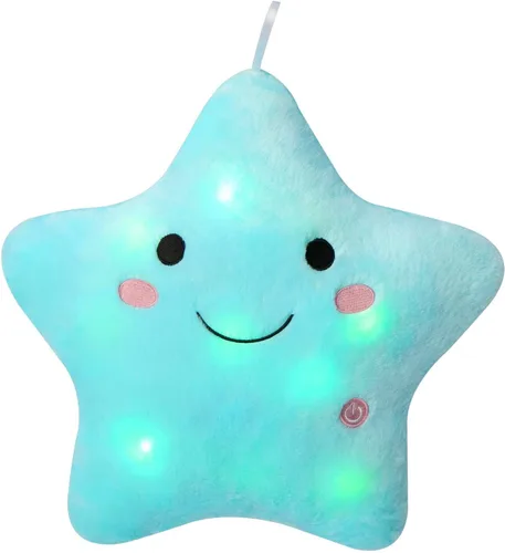Miniatura 5 de Almohada de estrella brillante de 13.8 pulgadas, almohada de felpa de estrella LED con luces nocturnas coloridas, juguete de estrella suave y Azul