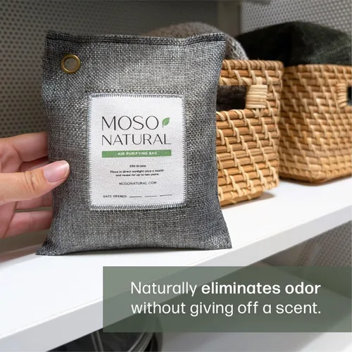 Miniatura 4 de Moso Natural, bolsa purificadora de aire Elimina olores de autos, armarios, baños y zonas de mascotas Juego de 4 unidades de color carbón, de 200 g
