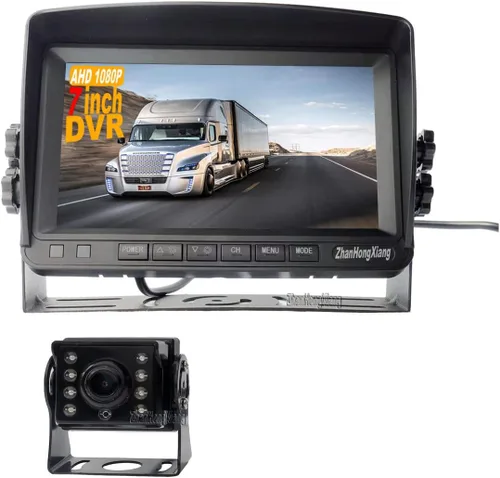 AHD 1080P RV cámara de respaldo de 7 pulgadas DVR sistema de monitor 12V/24V para semi autobús, camión, remolque, cámper, 5ª rueda, IP69 impermeable
