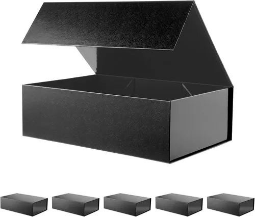 Miniatura 58 de BLK&WH Caja de regalo de 9 x 6.5 x 3.8 pulgadas, caja de regalo negra, caja de padrino, caja plegable con tapa de cierre magnético para embalaje