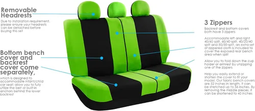 Miniatura 5 de FH Group - Fundas para asiento de auto de tela ligera y fresca, juego de tres filas para 7 asientos - Compatible con bolsa de aire y asiento Verde