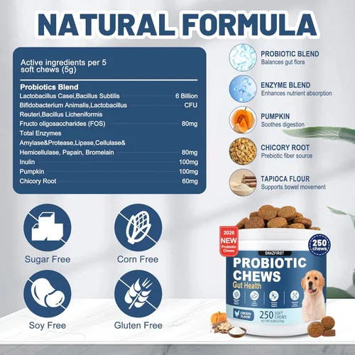 Miniatura 5 de Probióticos para Perros, Masticables Probióticos para Perros para la Salud Digestiva y la Salud Intestinal, Mejoran el Sistema Inmunológico, Alivio