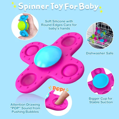 Miniatura 3 de Juguetes de baño giratorios con ventosa para niños de 1 año, 3 juguetes de baño giratorios para niños pequeños de 1 a 3 años
