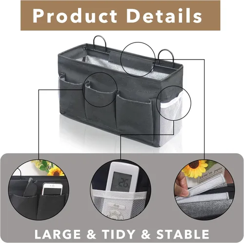 Miniatura 5 de Kanrichu - 2 piezas, organizador grande de 3 bolsillos para colgar en la pared, bolsa de almacenamiento de tela de lino para colgar en la puerta