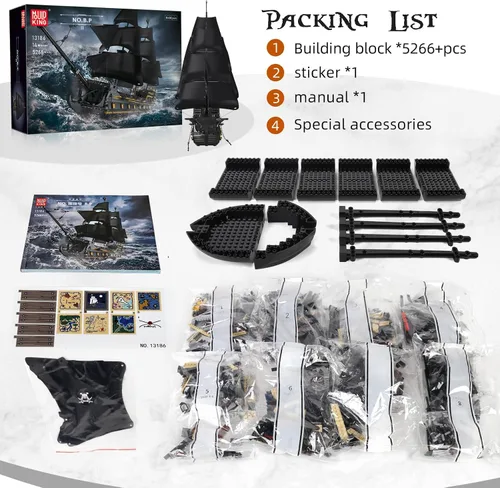 Miniatura 5 de Mould King MOC 13186 - Bloques de construcción modelo de barco pirata, juego de construcción de modelo de velero perla negra para construir, kit
