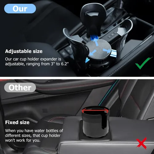Miniatura 7 de Expansor de portavasos para automóvil, adaptador de inserto de portavasos con brazo expandible y base ajustable, se adapta a automóviles, camiones