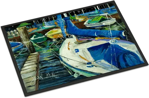 Miniatura 211 de Caroline's Treasures JMK1017JMAT - Tapete de caza de rana garza azul, 24 x 36 pulgadas, tapete para puerta delantera, interior y exterior