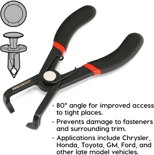 Miniatura 2 de Powerbuilt Alicates de extracción de clip de pasador, 80 grados, debajo del automóvil, pago del motor, paneles interiores, mango antideslizante