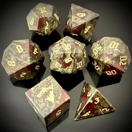Miniatura 9 de Truewon Juego de dados de piedra de 7 dados hechos a mano para RPG DND hechos con piedras preciosas naturales.