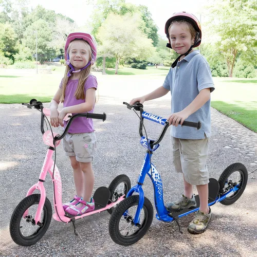 Miniatura 9 de GYMAX Patinete, Patinete de Empuje para Adultos, Adolescentes, Niños con Manubrio Ajustable, Ruedas Inflables de 12 Pulgadas, Freno de Pinza Rosa