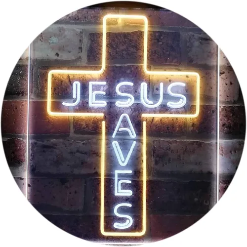 Miniatura 14 de ADVPRO Placa de pared con diseño de Jesús salva cruz, regalos de inauguración de la casa, letrero de neón LED de doble color, azul y rojo, 8.5 x 12