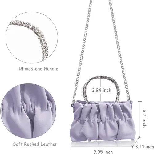 Miniatura 2 de Bolsos de cuero suave para mujer, bolsos de noche con diamantes de imitación de boda, elegante bolso de mano de fiesta, bolso cruzado morado, Púrpura