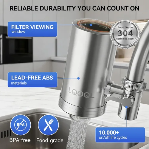 Miniatura 3 de Filtro de agua para grifo de fregadero, purificador de agua de acero inoxidable 304 para fregadero de cocina, reduce PFAS, plomo, cloro