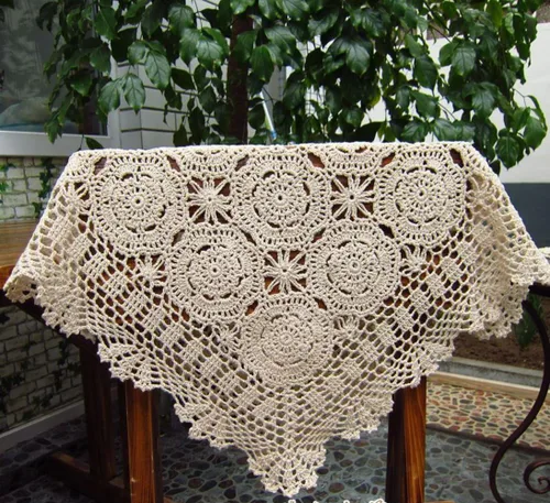Miniatura 11 de Hetao Mantel cuadrado de ganchillo 100% algodón hecho a mano, manteles de encaje, color beige, 31 pulgadas