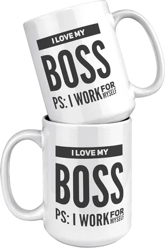 Miniatura 6 de Taza de café con texto en inglés "I Love My Boss PS I Work For Mysel", regalos para jefes, divertida, sarcástica, empresario, compañero de trabajo
