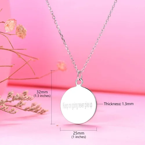 Miniatura 4 de SILVERCUTE Custom Initial Disc Necklace 925 Sterling Silver Minimalist Personalized CircleHeart Pendant Text Engravable with NameDateLocations Medal