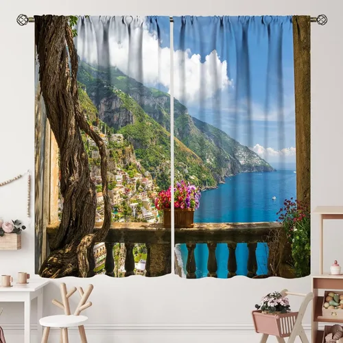 Miniatura 16 de Cortinas italianas, patio antiguo, sillas de café de Italia, casas históricas en la calle, sala de estar, dormitorio, cortinas opacas con bolsillo