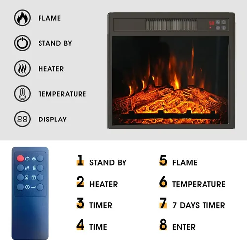 Miniatura 4 de Inserto de chimenea eléctrica de 23 pulgadas, calentador de chimenea empotrado con bajo ruido, control remoto con temporizador, pantalla táctil