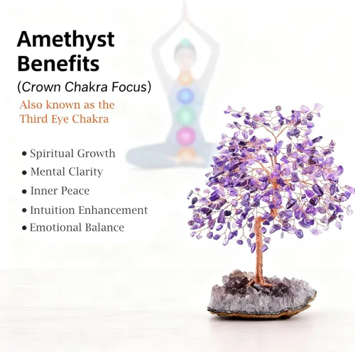 Miniatura 4 de Piedra preciosa natural (406 piedras), árbol de la vida de cristal de amatista, equilibrio de chakras, energía positiva Fengshui, decoración bonsái