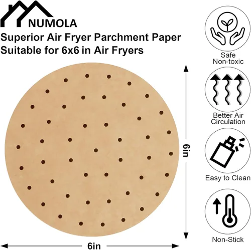 Miniatura 2 de Numola Forros de papel pergamino para freidora de aire, papel desechable de 6 pulgadas para hornear de 2 a 3.5 cuartos de galón, 100 piezas de papel