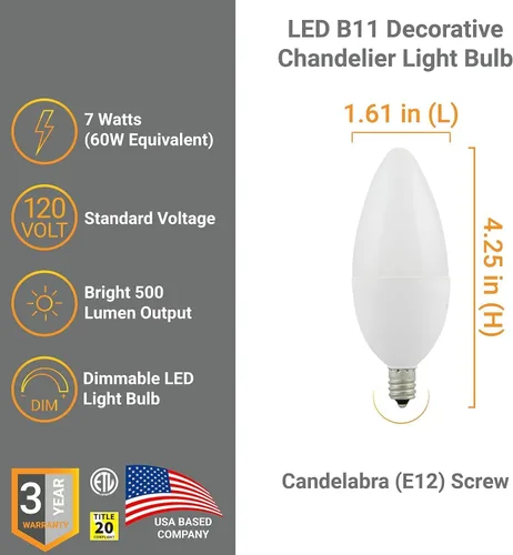 Miniatura 2 de Paquete de 6 bombillas LED CTF/LED/7W/927/6PK E12 para candelabro, punta torpedo esmerilada regulable, 2700 K blanco cálido, 7 W