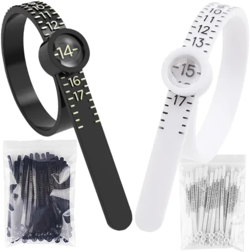 YIEPET Juego de 100 medidores de anillos de 1 a 17 EE. UU., herramienta de medición reutilizable de tamaño de dedo, color blanco y negro