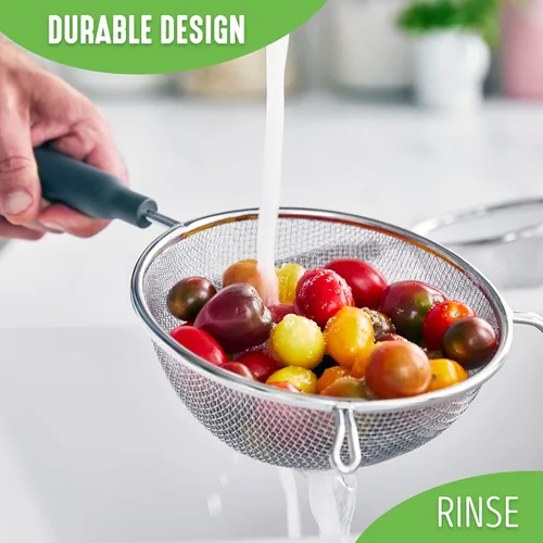 Miniatura 4 de GreenLife Herramientas y utensilios de cocina, 2 piezas de colador de malla de acero inoxidable extrafino, asas para mantenerse fresco, apto