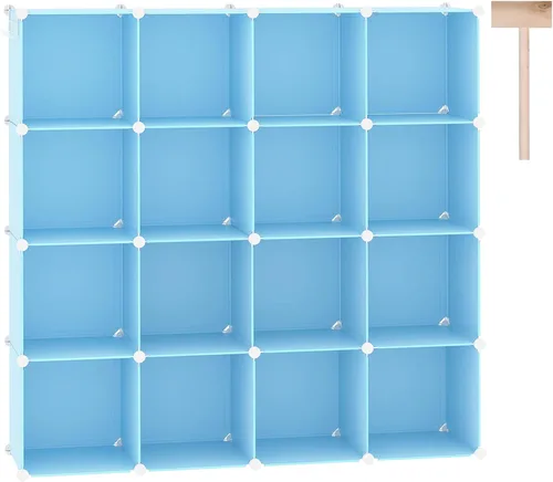 C&AHOME Organizador de almacenamiento de cubos, estantes de 16 cubos, cubos de almacenamiento de plástico, organizador de armario de bricolaje, Azul