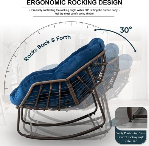 Miniatura 4 de Mecedora para exteriores, silla de huevo de ratán de gran tamaño, cojín reclinable acolchado para interiores y exteriores, moderna silla de descanso