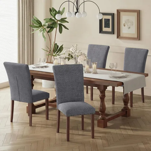 Miniatura 13 de COLAMY Juego de 2 sillas de comedor tapizadas Parsons, sillas de tela para comedor y cocina con detalle de cabeza de clavo y patas de madera