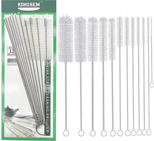 Juego de 12 cepillos limpiadores de popotes con 0.079 in-0.984 in/6.5-10 pulgadas para tubo y tubería. Vaso, vaso para sorber, botella con pajilla,