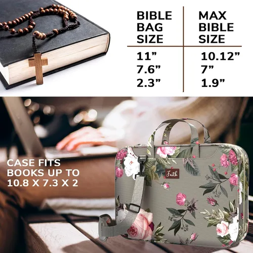 Miniatura 14 de DEHITE Bible Cover Case for Women – Floral Black Bible Bag Carrying Case – Messenger Bag