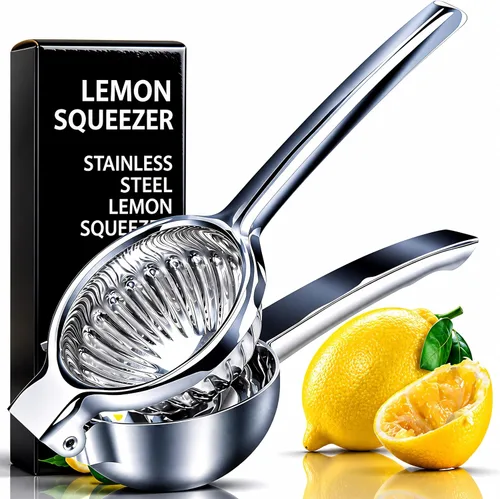 Exprimidor de limón extra grande – Prensa de cítricos de acero inoxidable resistente con cuenco jumbo – Exprimidor manual para limones, limas y