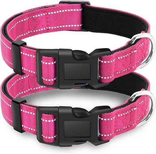 Miniatura 11 de Paquete de 2 collares reflectantes para perro con hebilla de bloqueo de seguridad, ajustable, suave, transpirable, cómodo, de nailon para perros