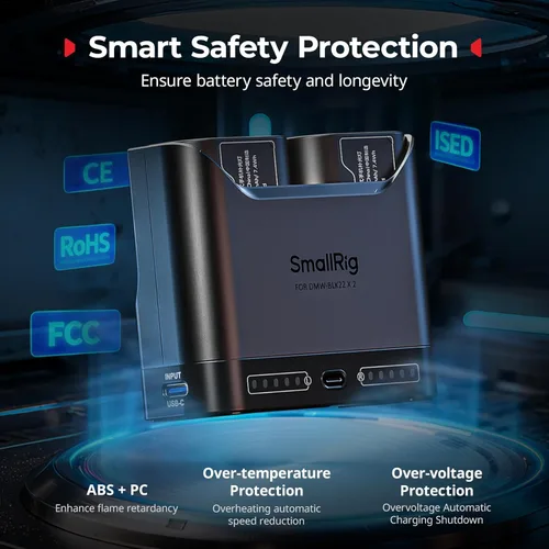 Miniatura 7 de SMALLRIG DMW-BLK22 - Juego de baterías para cámara Panasonic, cargador de doble ranura de 22.5 W con baterías de 1940 mAh, compatible con Panasonic