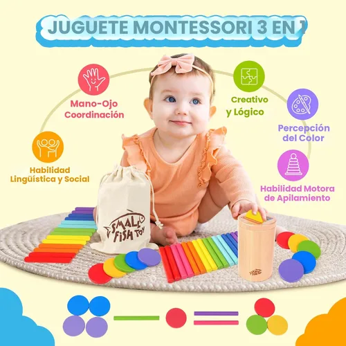 Miniatura 6 de Juguetes Montessori de madera para bebés y niños pequeños: 3 en 1 Aprendizaje de habilidades motoras finas Juguetes, juguetes sensoriales educativos