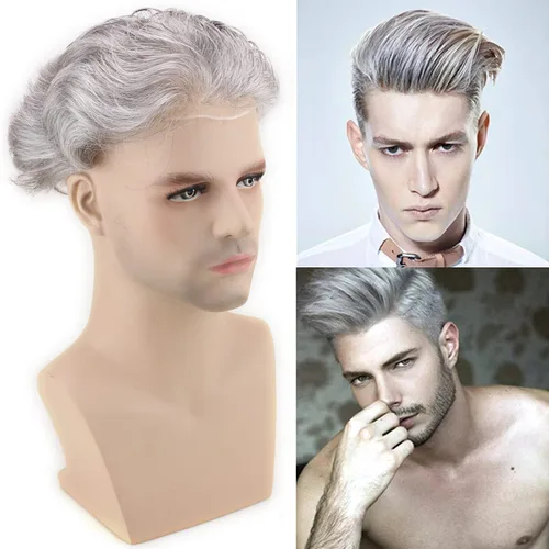 Miniatura 2 de Voloria Red de monofilamento de tupé para hombre con PU alrededor de la base, cabello humano virgen europeo con encaje frontal, sistema de reemplazo