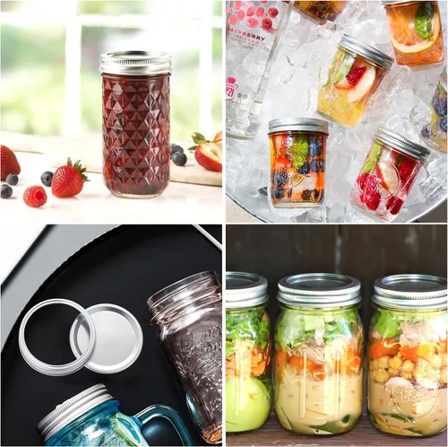 Miniatura 5 de Tapas para conservas Ball Kerr con anillos - Tapas y anillos divididos, material de grado alimenticio, 100% ajuste y hermético para frascos de boca