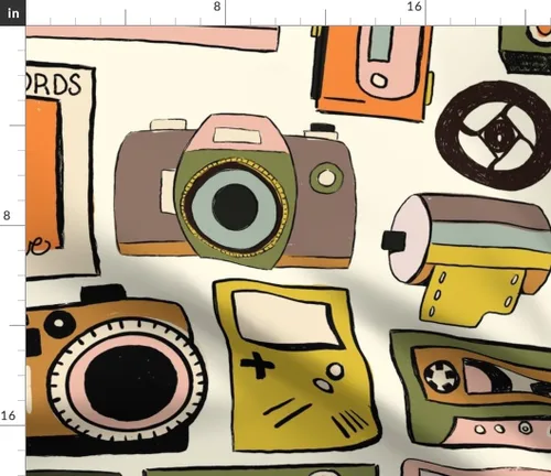 Miniatura 3 de Spoonflower Tela - Cinta de cassette Cámaras retro Fotografía Analógica Música Vintage Impreso en Pétalos Tela de Algodón Fat Quarter - Costura