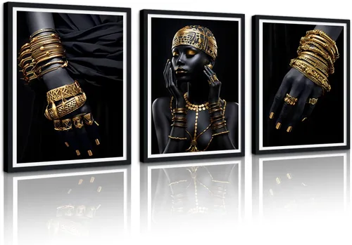 Miniatura 36 de MAMAGO Lienzo decorativo para pared, pintura de belleza dorada y negra, fotos de mujeres africanas, hermosos pósteres de mujer negra, impresiones